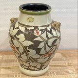 壺屋焼  唐草紋の壷（シーサー耳付き）の画像