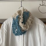 藍の生葉染め きびそ（生皮苧）手編みスヌード　ハーフ＆ハーフ（素材糸　純国産　群馬県産）B級ランク3000デニールの画像