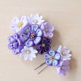 つまみ細工＊髪飾り（青紫：下りなし）