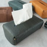 【送料無料】栃木レザーの床革ティッシュケース　黒革　一枚革　※外箱が無いティッシュ専用の画像