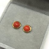 112【赤珊瑚】天然石カボションピアス＊6mm