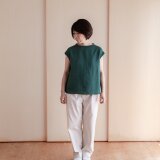 ボトルネック・フレンチスリーブブラウス（グリーン）の画像