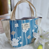 和柄と帆布のミニトート『よろけ縞に花』