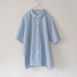 綿麻のひじ丈ブラウス　水色の画像