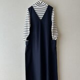 立体シルエットのジャンバースカート　コットンリネン　ネイビーの画像