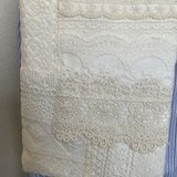 レースをパッチワークしたミニバッグの画像