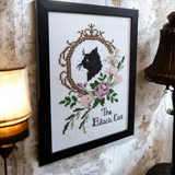 刺繍キット　黒猫の肖像のリースの画像