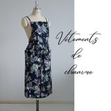 94㎝丈スリットバッククロスエプロン/ブロードフラワープリント(ネイビー)