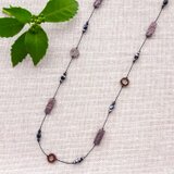 ＊チェコビーズ＆シルクコード＊ロングネックレス＊黒菫＊８９ｃｍ～＊