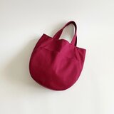 ワインレッド ラウンド型バッグ カツラギデニム 外ポケット ボルドー A4