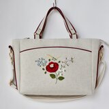 赤い花刺繍のショルダーバッグの画像