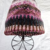 フェアアイルニット帽子　ブラウン·ピンク