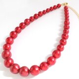 大玉グラデーションネックレス　レッド(赤) コットンパール