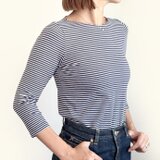 【7分袖】【フランス製生地 使用】形にこだわった フレンチボーダー ボートネックTシャツ【カラー・サイズ展開有】の画像