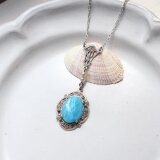 アンティークの薫り　いつかの青い空　レア・ヴィンテージ　古いガラスカボションのアンティークstyle　ペンダント・ネックレスの画像