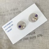 ナチュラルリネンのビジューピアス　