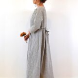 霜降りラミーリネン100％ シンプル クラシック ワンピース / ライトグレー