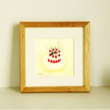 絵画「クリスマスケーキ」原画　水彩 イラスト ※木製額縁入り(18×18㎝）