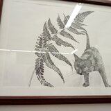 ワイド四つ切りサイズ★ペン画　複製版画　『羊歯』　黒猫の画像