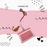本革 両面ポケット IDカードホルダー 社員証 学生証 革 猫 猫吉 革紐 定期入れ ICカードケース ホルダー ピンク