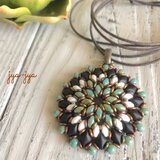 【軽量】circle beads necklace - ターコイズブラックΦ4.8cm