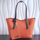 ラスト１点★選べるハンドル2カラー★大人の本革贅沢ミニトートバッグ：オレンジソルベ