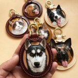 【オーダーメイド】うちの子 ペット 彫刻キーホルダー 革の彫刻 ペットポートレート レザーペインティングキーホルダー