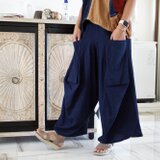 ２０％OFF　竹布（たけふ）で仕立てたインディゴ染めワイドパンツ