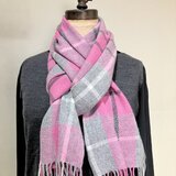 カシミヤストール　チェックピンク②
