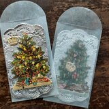 mini christmas set♪USAグラシン封筒＋USAレースペーパー＋ツリーのクロモス＋王冠ドレスデンモチーフの画像