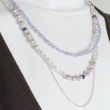【6月＆9月の誕生石】幸運を運ぶバロック淡水パール＆平和を願うサファイア・3連ネックレス（46cm〜71cm長さ調整可）の画像