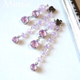 一点もの★Wキャッチピアス　ラベンダーカラー天然石とクリスタルの画像