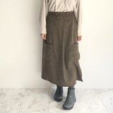 [ウール]脇スリットロングスカート（カーキグリーン）ワンサイズ