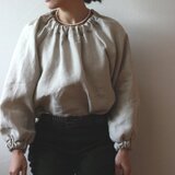 オーダー料金無料リネン　バックリボンのシャーリングプルオーバー　ナチュラルのコピー