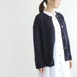 ふんわり温かい 丸ヨークデザイン 手編み ウール100％ カーディガン（ネイビー）npcl05