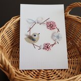 贈っても飾っても楽しめる♪ポストカード２枚セット★メジロと梅★布コラージュ＆紙刺繍（i-5)の画像
