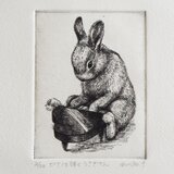 【銅版画】ピアノを弾くうさぎさんの画像