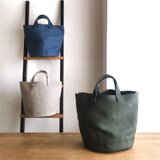 ［L］マルシェカゴのような帆布のバケツトート　深緑(麻の質感)