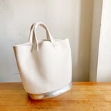 ［L］マルシェカゴのような帆布のバケツトート　刺し子織キナリ×メタリックシルバー