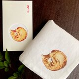 『まるまる茶トラ猫の赤ちゃん』の手描きリネンハンカチと原画メッセージカード入りポチ袋の画像