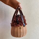 新色ブラウン！【オーダー用】籐とかぎ針編みのバッグMeggBag marche M /かごバッグ