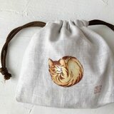 『まるまる茶トラ猫の赤ちゃん』手描きリネン巾着の画像