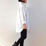 たっぷり 羽織れるデザイン シャツ リネン100％ 厚手/white オフホワイト