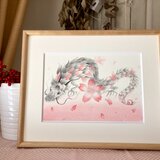 桜龍水彩色鉛筆画原画額装付きの画像