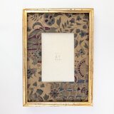 [ポストカードサイズ]　洋金箔　水押し、アンティーク仕上げ、大正更紗古裂貼マットの画像