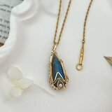 【1本ガラスペン貰える】大粒ミッドナイトブルー　ラブラドライトネックレス 　手編みワイヤー　の画像