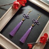 【和風】【ゴールドビーズ】几帳結びとタッセルのピアス（イヤリング）（薄紫）【チャイナ】【中華風】【着物】【浴衣】【成人式】のコピ