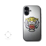【まるで金属のようなiPhoneケース・カメラフルカバーver】（シルバー）虎×リンゴ　耐衝撃 12/13/14/15/16~の画像