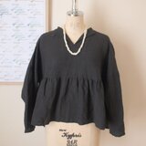 LINEN 2wayスキッパーブラウス *ブラック* size FREE
