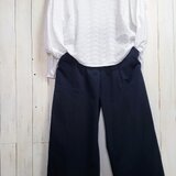 チノクロス　ネイビー　R7ひかえめワイドパンツ　ロング丈　M～6Lの画像